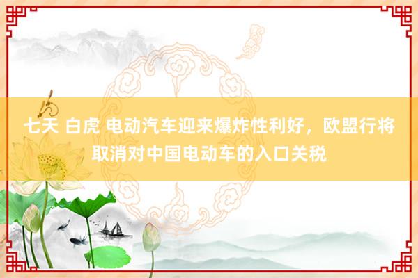 七天 白虎 电动汽车迎来爆炸性利好，欧盟行将取消对中国电动车的入口关税